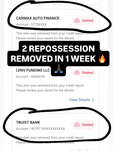 2 repossessions removed in 1 week