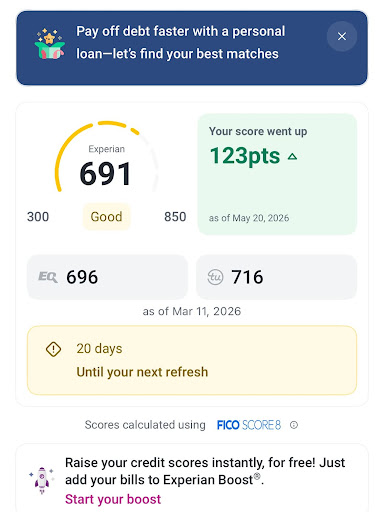 Experian score result