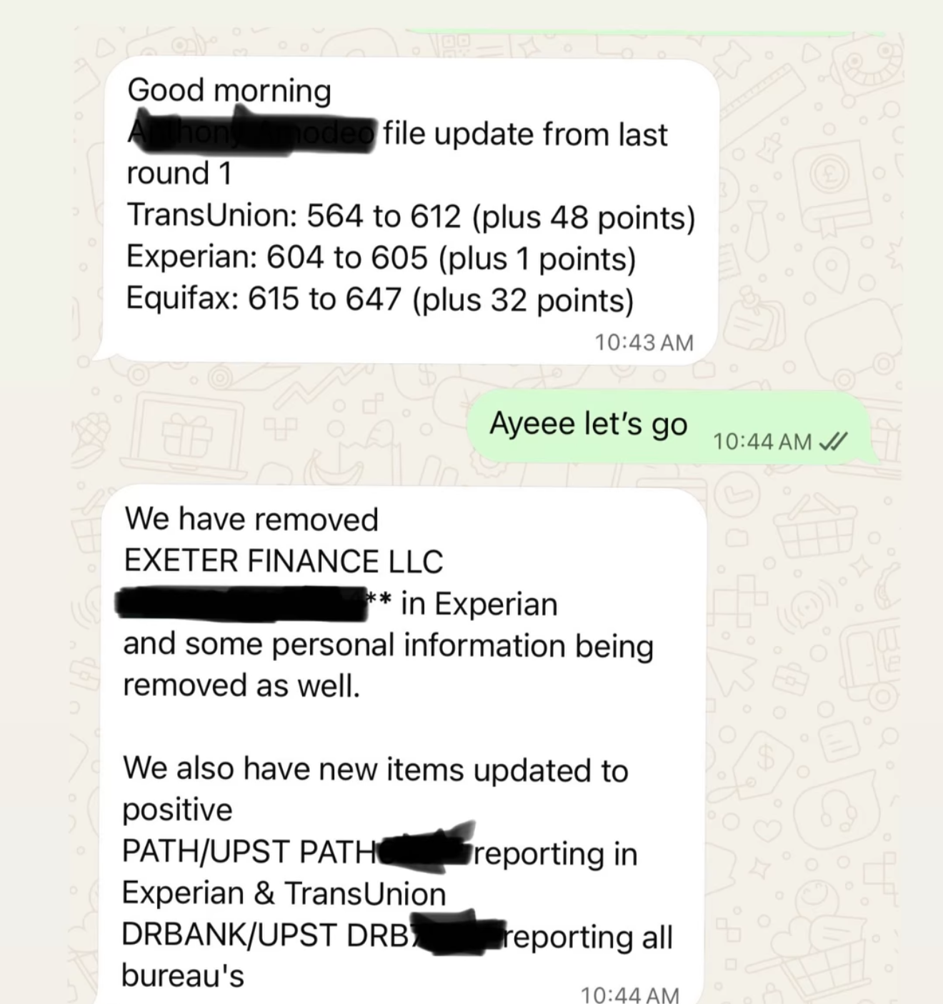 TransUnion up 48, Experian up 1, Equifax up 32 points