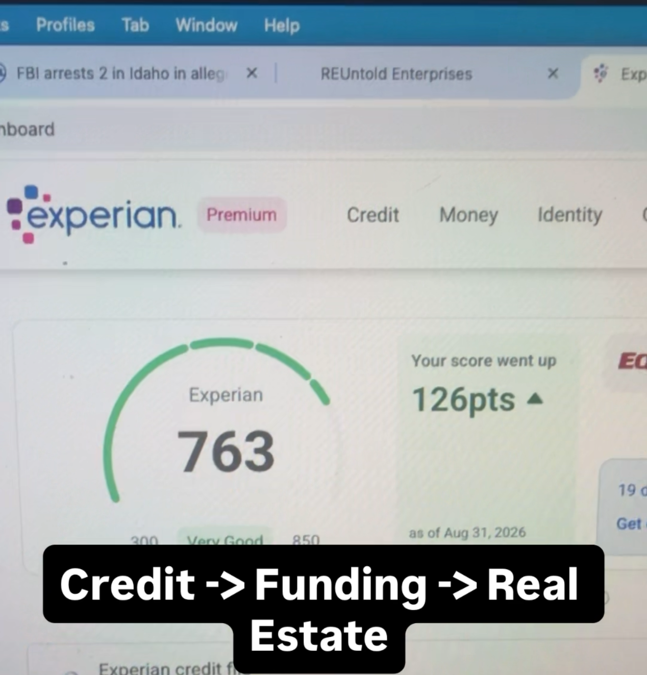 Experian score up 126 points to 763