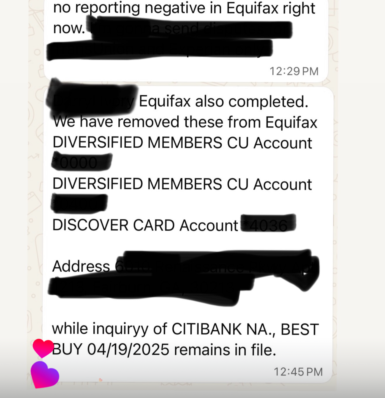 Multiple accounts removed from Equifax