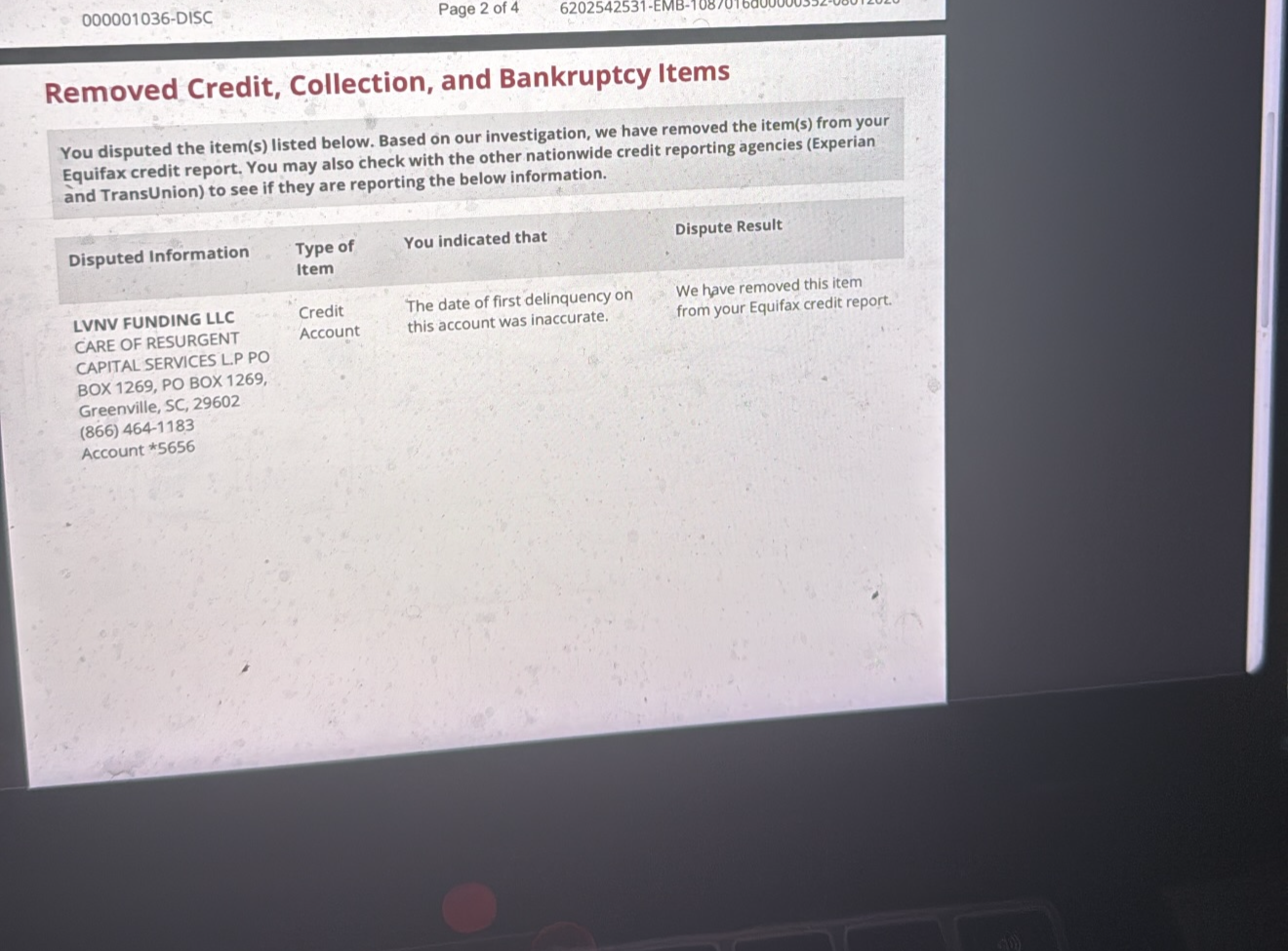 LVNV Funding $13K collection removed