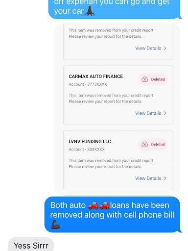 CarMax Auto Finance and LVNV Funding accounts deleted
